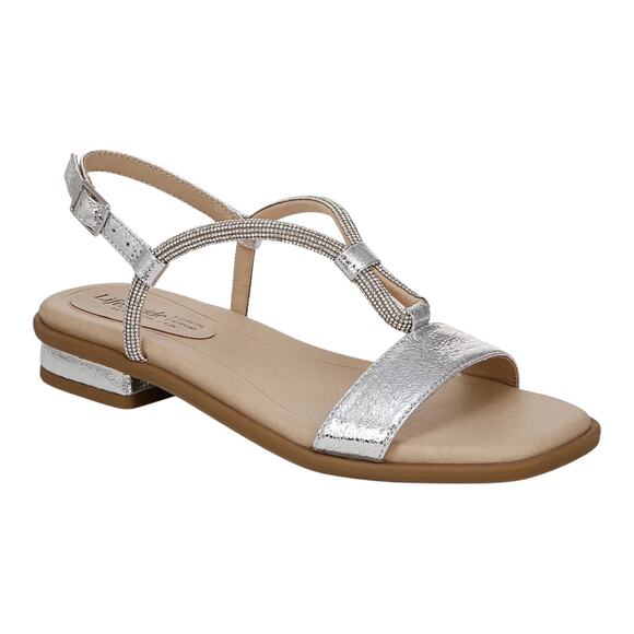 LifeStride Women's Radiant Square Open Toe Slingback Dress Sandals Silver Size 9 - Picture 1 of 4